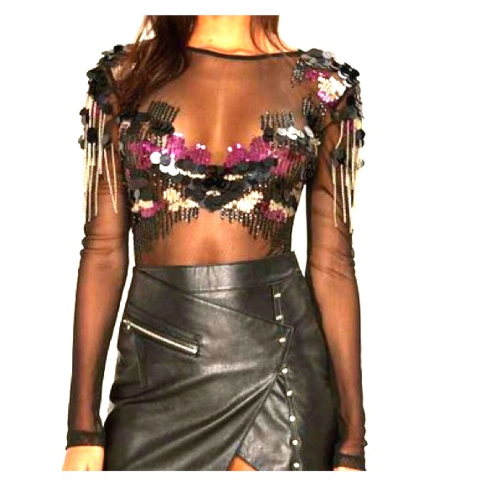 Nasty Gal Black Sheer Sequin Top